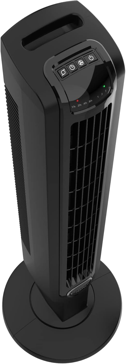 Lasko Oscillating Tower Fan, Remote Control, Timer, Dark Mode, 4 Speeds, for Bedroom, Living Room, and Office, 36”, Black, T36511, Large