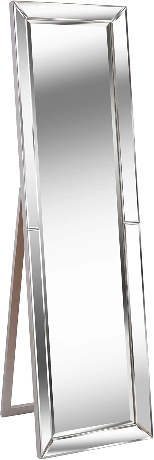 Kenroy Home Modern Stand Mirror with Beveled Mirror Frame ,64 Inch Height, 18 Inch Width, 1 Inch Ext. with Silver