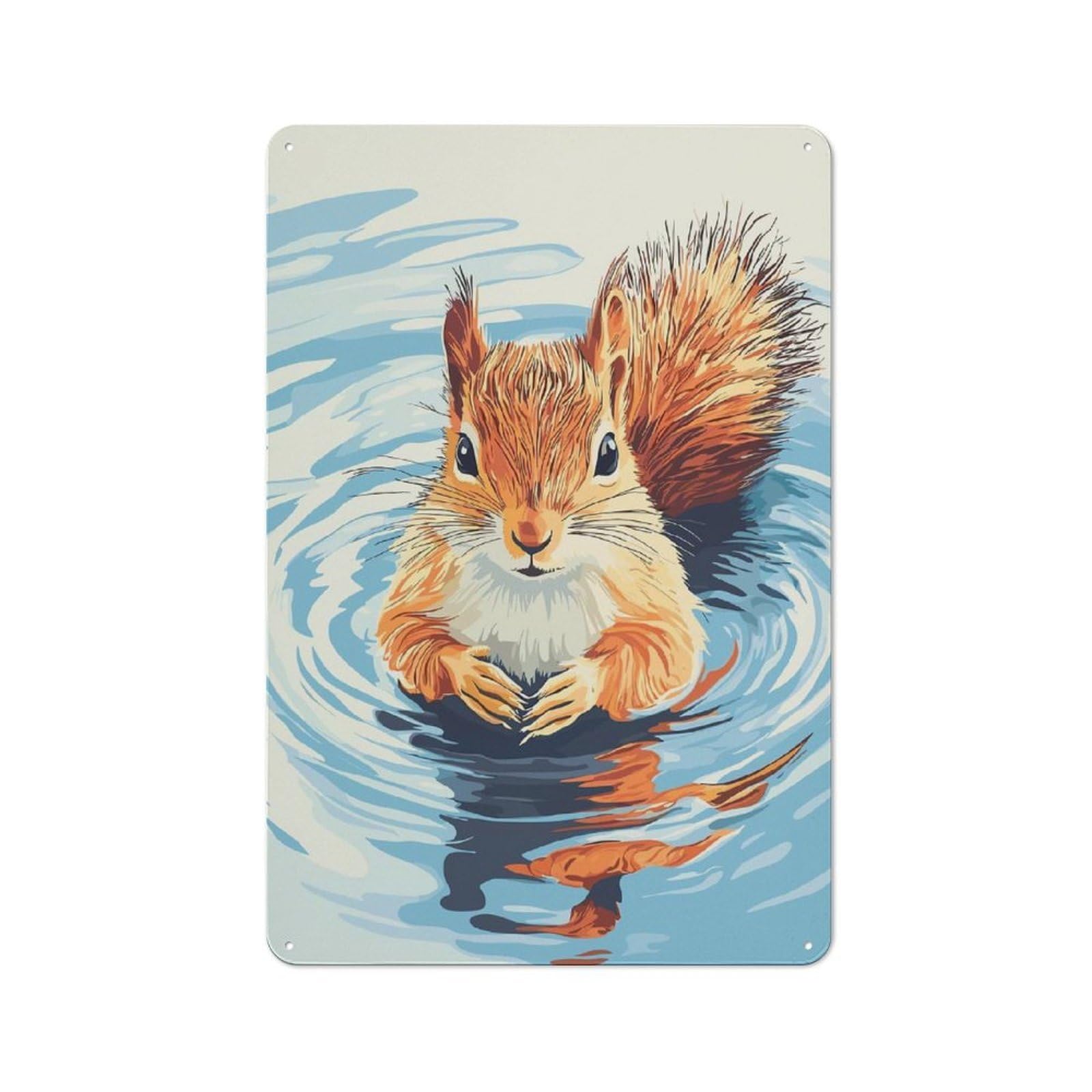 Junmoney Style-20 Squirrel Swimming In Water Illustration Rustic Tin Sign 30X20cm For Hallway Wall, For Home Decor Fans Who Collect Metal Signs