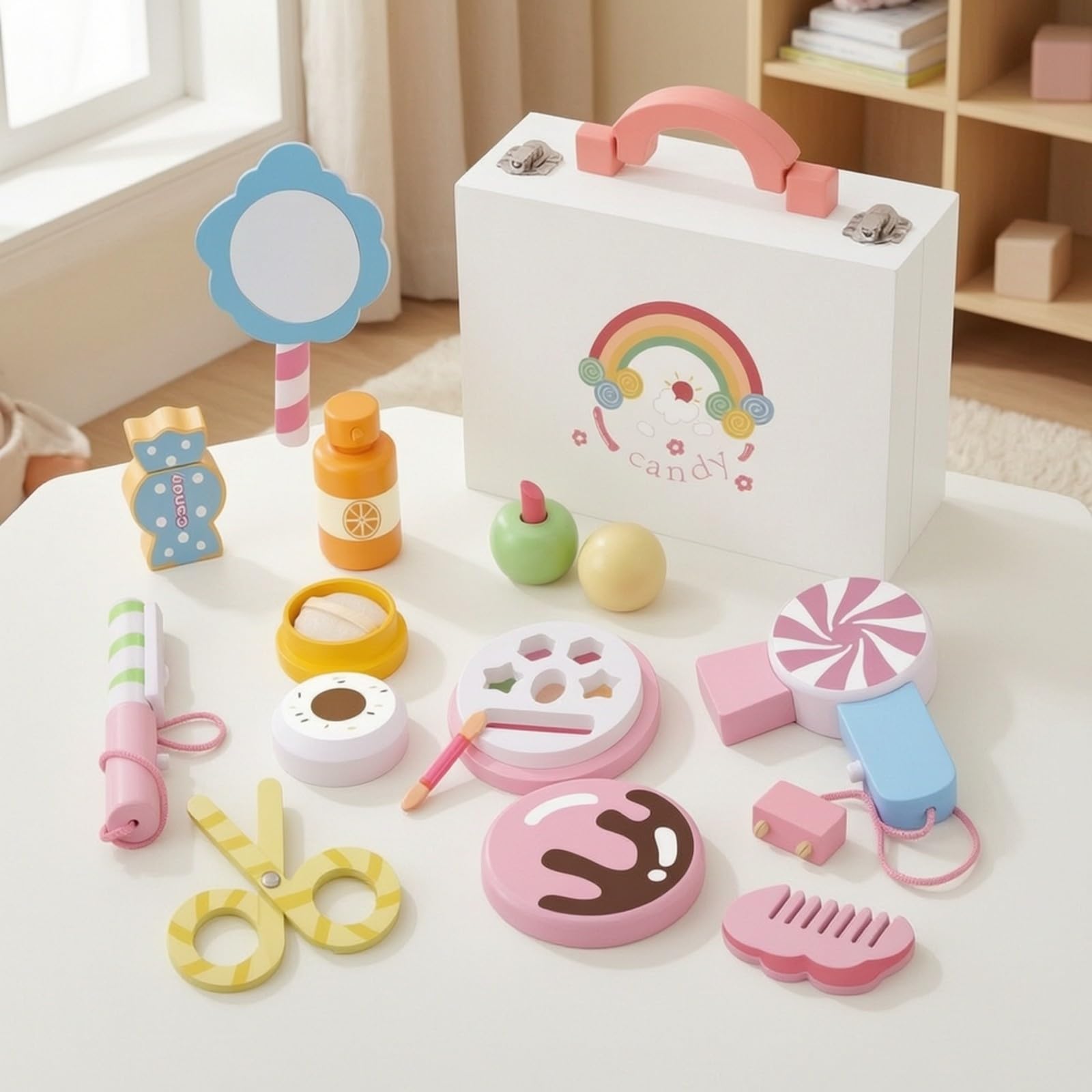 Kit di Trucchi in Legno Finto | Valigetta Trucchi Bambina, Sicuro, per Asilo, Bambine, Bambini