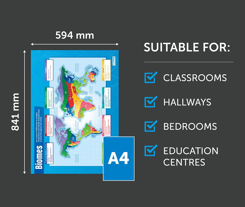 Daydream Education Biomes Geography Poster - EXTRA LARGE 33" x 23.5" - Gloss Paper - Geography Middle & High School Classroom Decoration - Wall Charts - Image 3