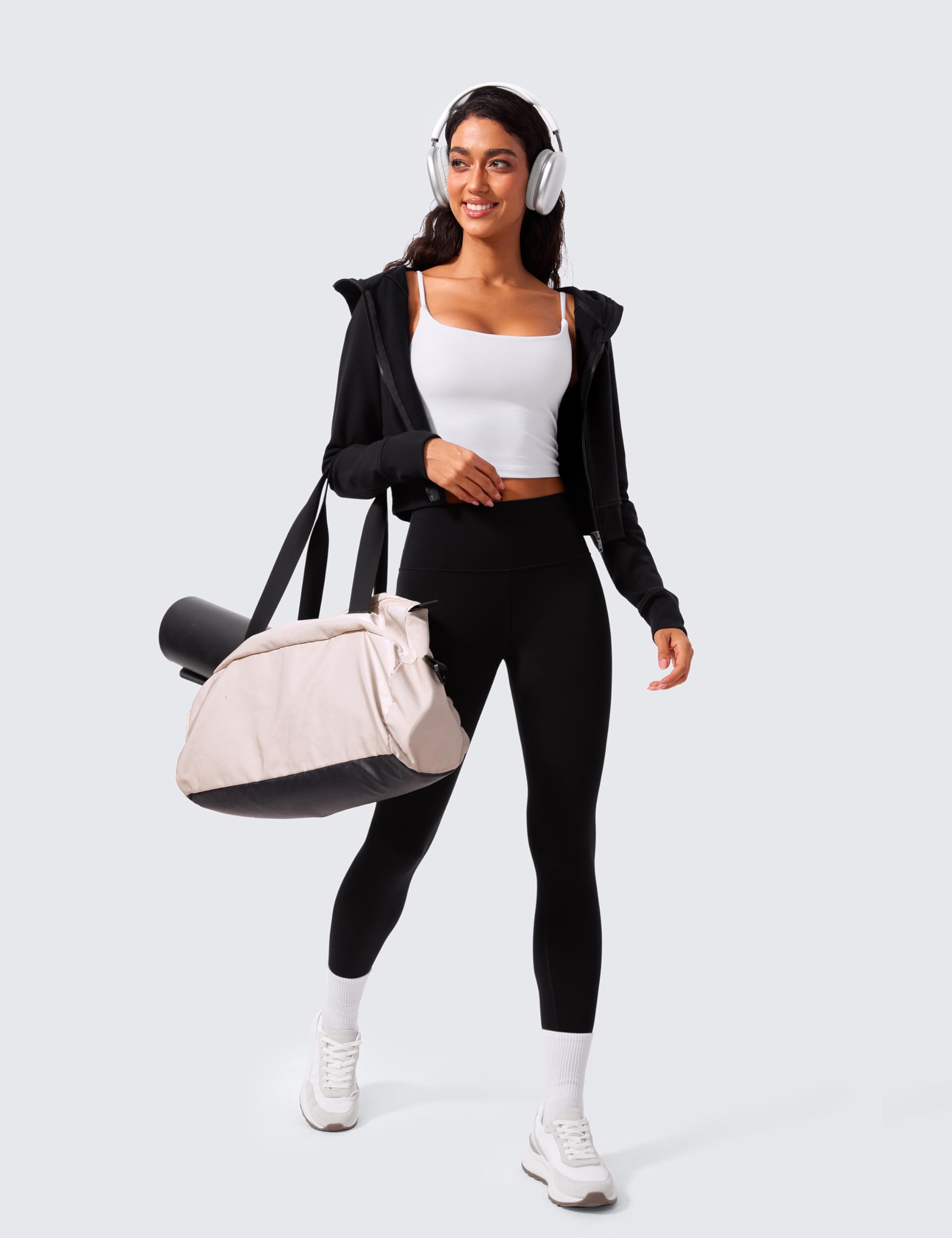 CRZ YOGA Butterlift Adjustable U Back Crop Tank Tops for Women - Padded Camisole Scoop Neck Workout Longline Sports Bras: Medium White