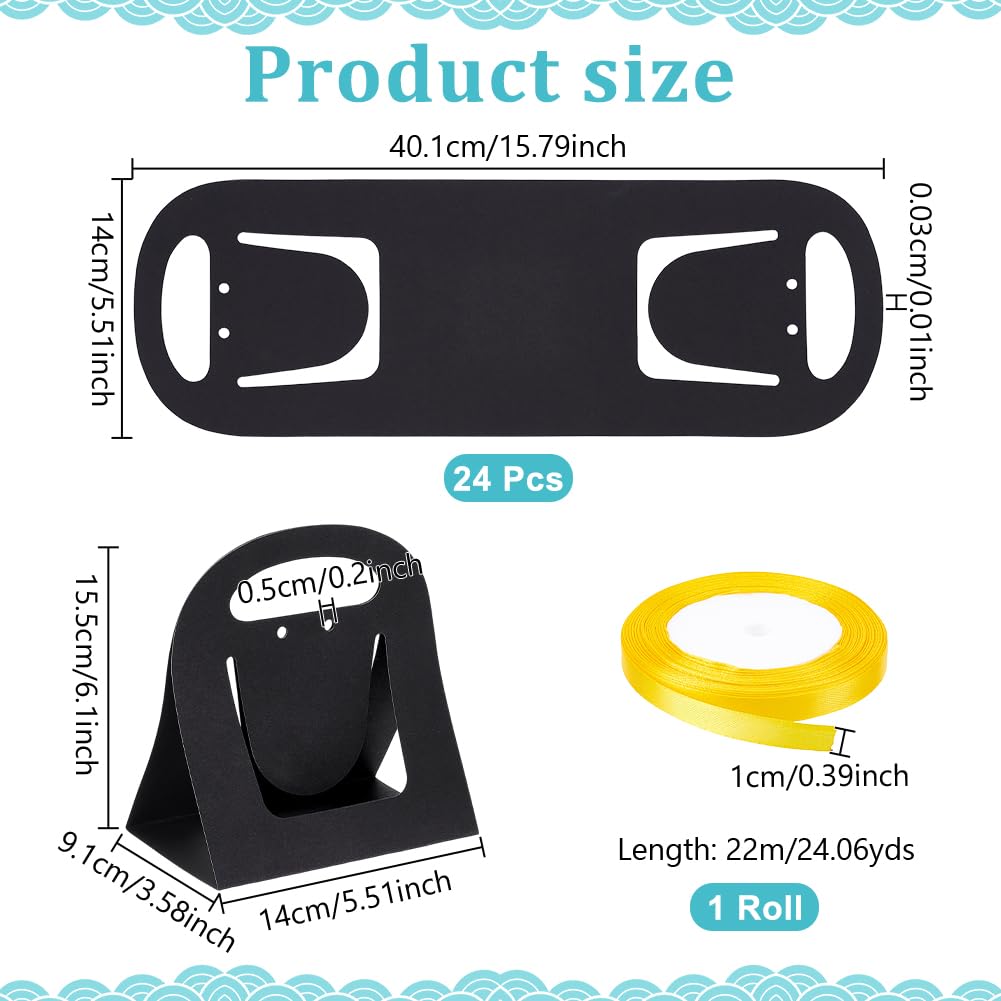 NBEADS 24 Pcs Mug Boxes for Gifts Coffee Mug Gift Boxes with 1 Roll Yellow Ribbon Paper Cup Holder with Handle for Bridesmaid Gifts Weddings DIY Decor, Black, 14x9cm - Image 2