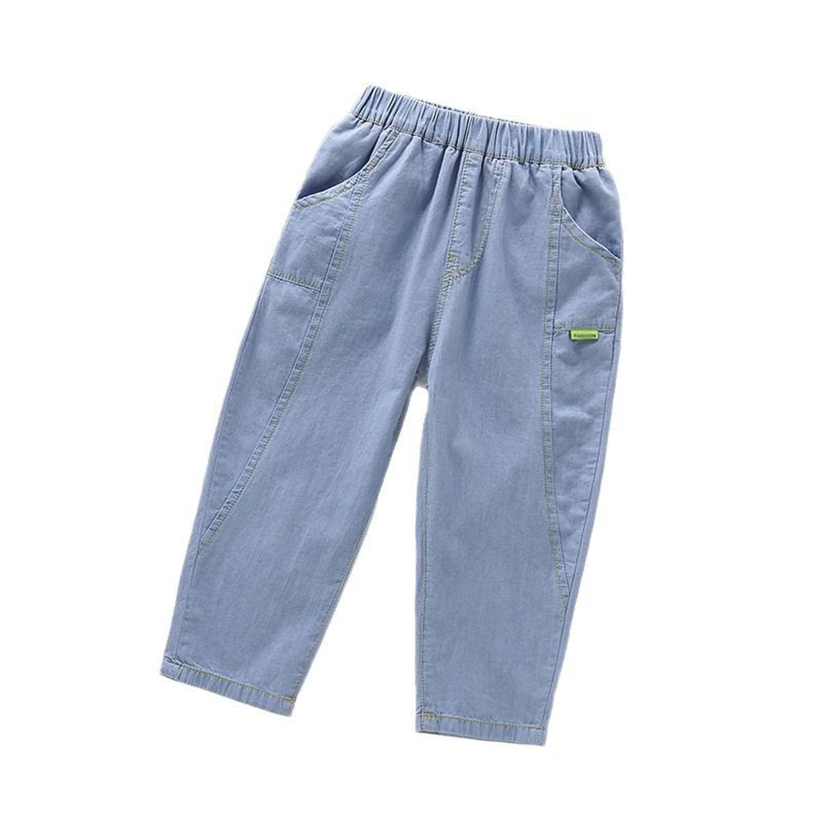 Pantalon décontracté pour garçons et tout-petits - Léger - Taille élastique - Confortable - Pour le quotidien - Printemps et été - Coupe ample - Couleur unie - Taille 2-12