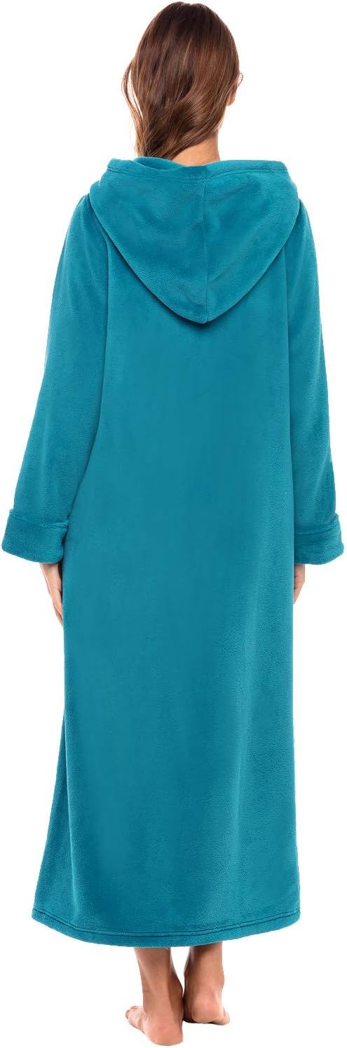 Alexander Del Rossa Women's Zip Up Fleece Robe with Hood, Warm Fitted Bathrobe, Small Ocean Depth (A0477ODPSM)