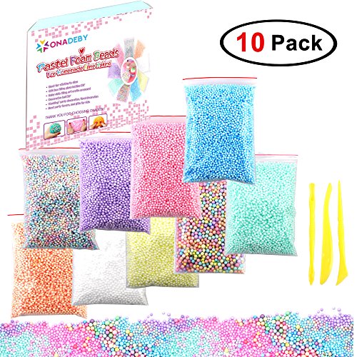 10 Large Packs Pastel Foam Beads for Homemade Slime, with Colorful Gift Box Pastel Foam Balls Kit for Slime Making, with Slime Making Tools, DIY Art Crafts, Foam Balls Pack, 1.75 Oz, 70,000 Beads