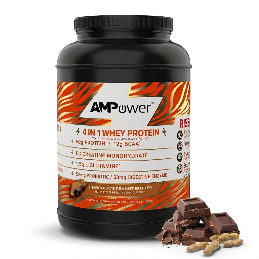 AMPOWER Suplemento Proteico Whey Isolate com Creatina, L-Glutamina, Probióticos e Enzimas Digestivas — 25 g de proteína, 30 porções