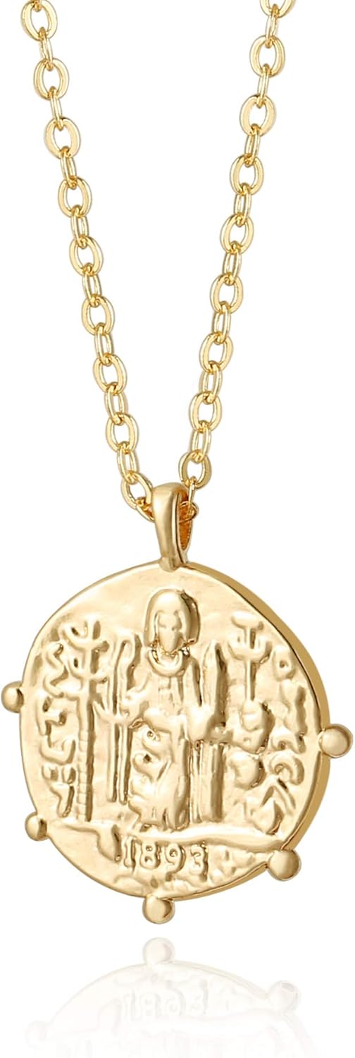 Aobei Pearl 18K Gold Plated Moon Star Lion Evil Eye Love Heart Cross Pendant Necklace Medallion Paperclip Chian Choker Layering Jewery for Women