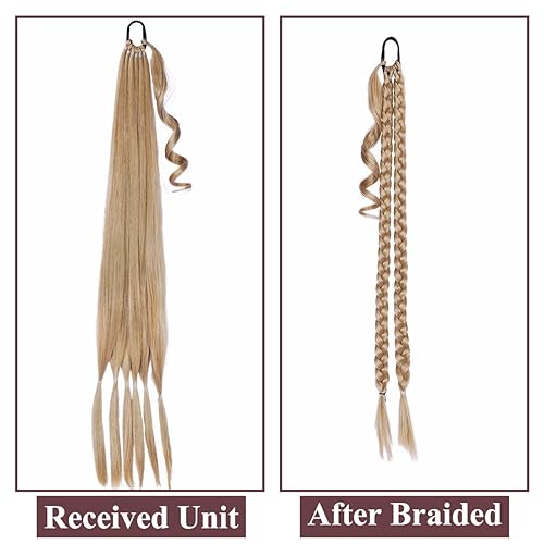 Miniatura 3 de Extensión de cola de caballo trenzada rubia sintética para mujeres, piezas de cabello rubio envolvente, extensiones de cabello con lazo para el