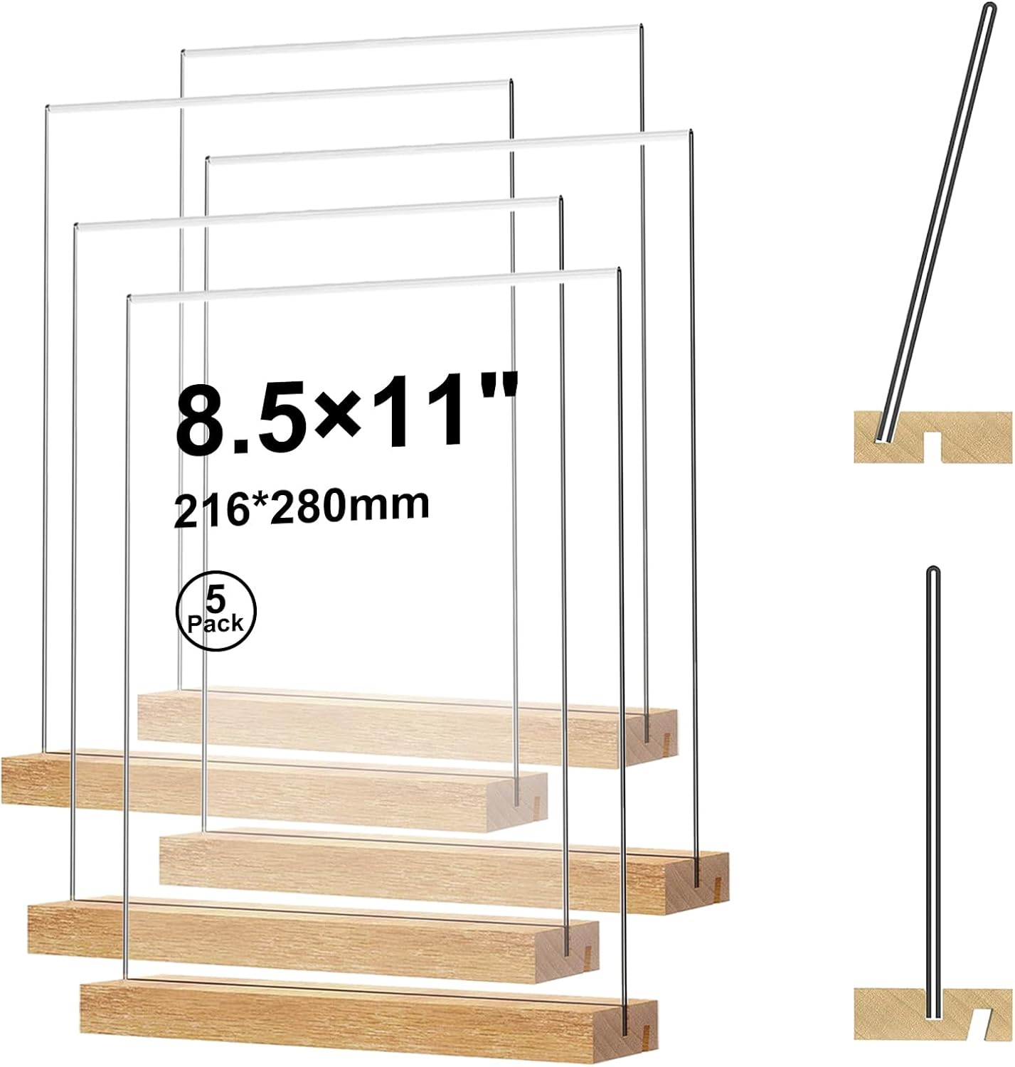 8.5×11 Acrylic Sign Holder with Wood Base (5 Pack)