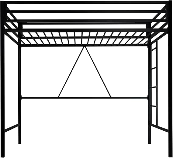 Allewie Metal Loft Bed Twin Size with Guardrail and Ladder, Small Space Saving Design for Bedroom Kid Room and Dorm, No Box Spring Needed, Black