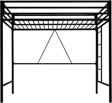Allewie Metal Loft Bed Twin Size with Guardrail and Ladder, Small Space Saving Design for Bedroom Kid Room and Dorm, No Box Spring Needed, Black