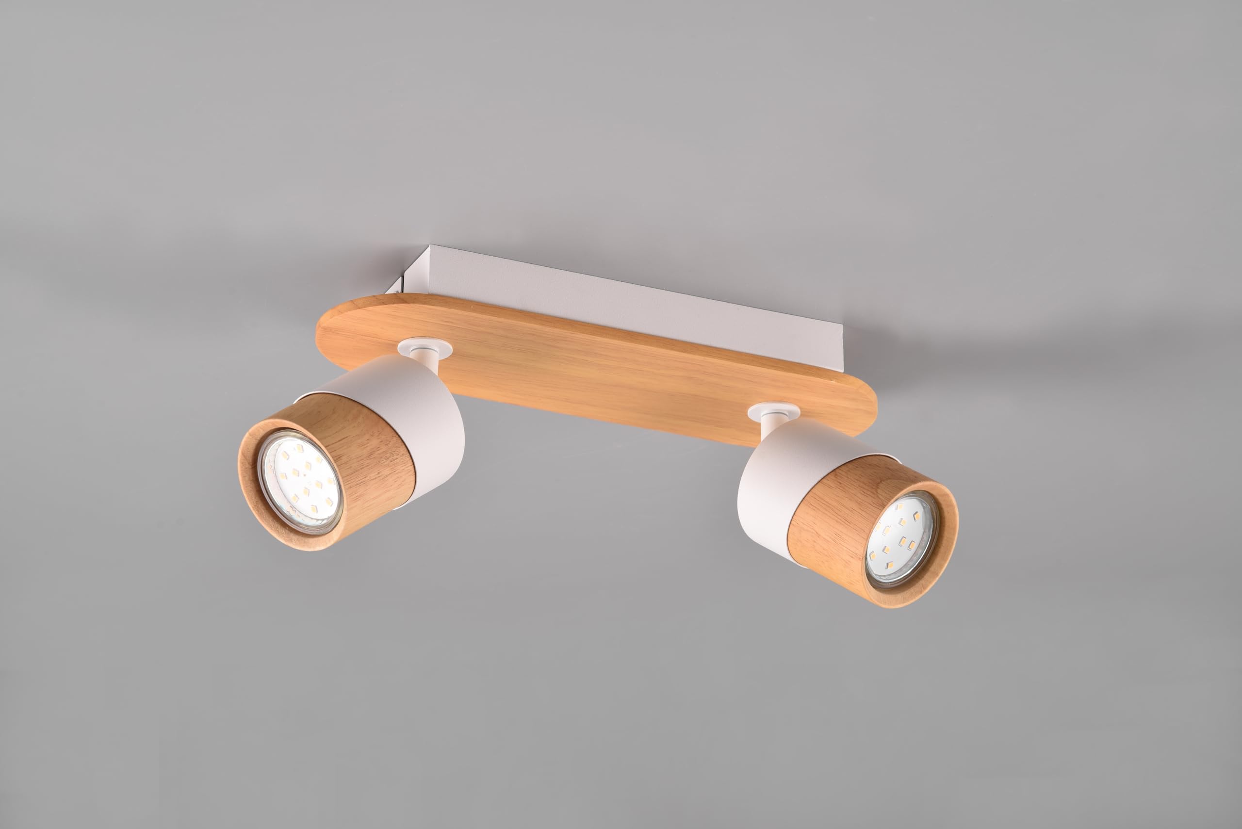 Trio Lampada da soffitto Aruni 801100231, metallo bianco opaco, legno naturale, escl. 2x GU10