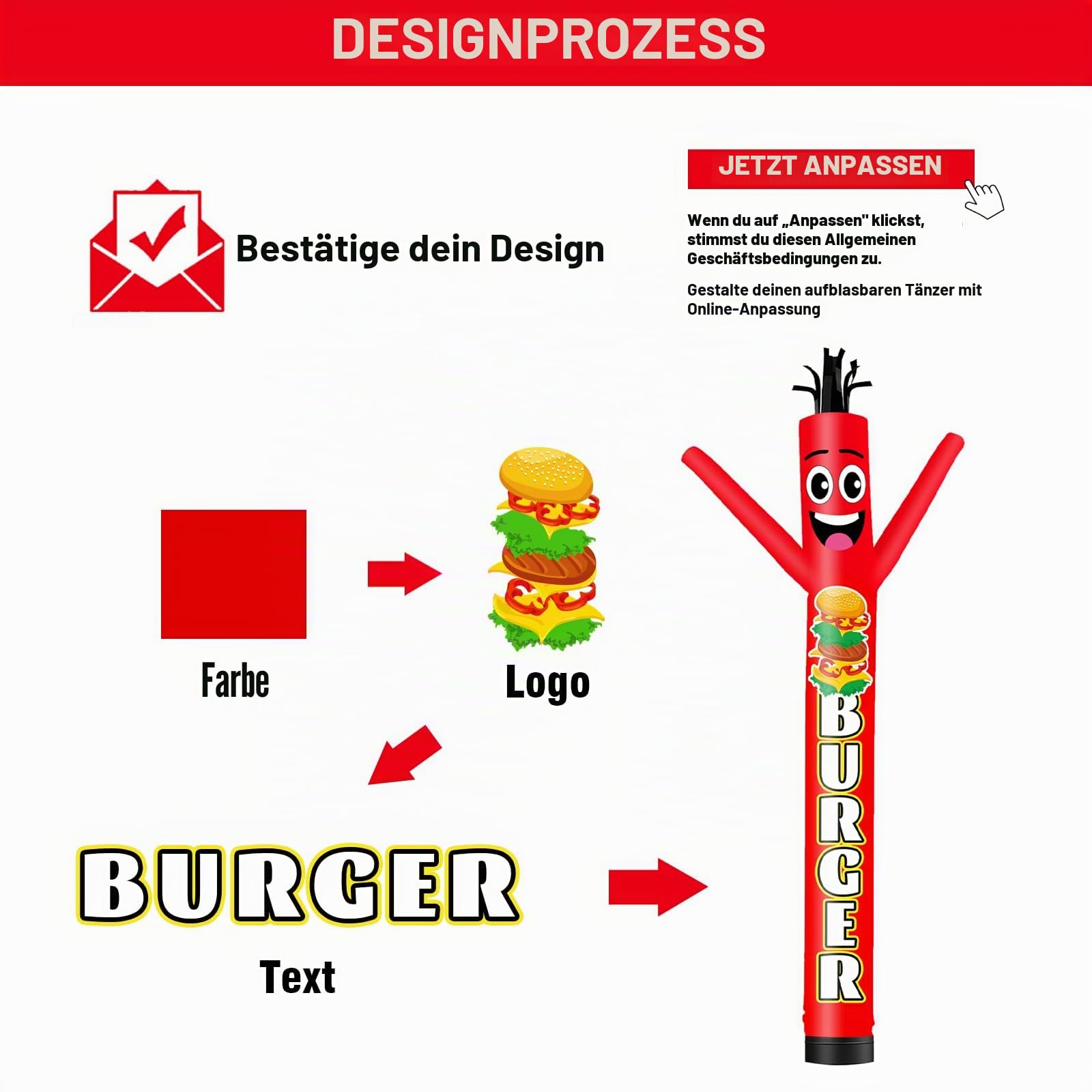 Aufblasbarer, personalisierbarer Schlauch, 6 m hoch, 45,7 cm Durchmesser, für Outdoor-Dekoration, Werbung und kommerzielle Veranstaltungen