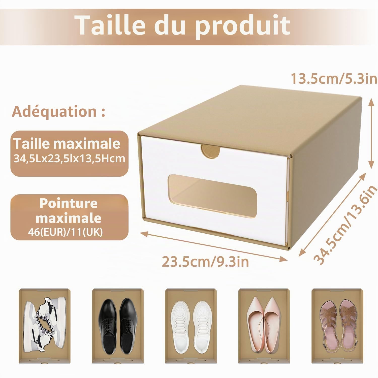 ACXIN Lot de 20 boîtes à chaussures empilables - Tiroirs avec fenêtre transparente - Carton en papier kraft - 34,5 x 23,5 x 13,5 cm