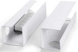 Large Capacity Cable Management Tray 2 Pack, Under Desk Cable Tray (2xL15.7in), PVC Standing Desk Cable Management, Cord Management Ideas, Desk Cable Organizer for Office and Home- White