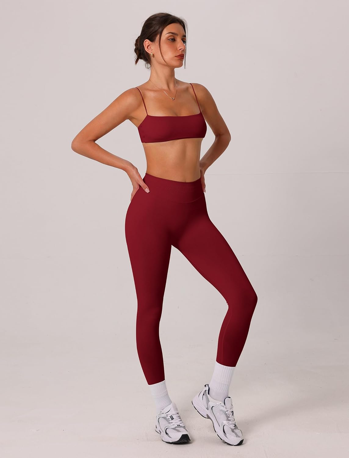 ABOCIW Workout Sets for Women 2 Piece Seamless Bandeau Strappy Sports Bra High Waist Leggings Yoga Gym Work Out Clothes - Image 4