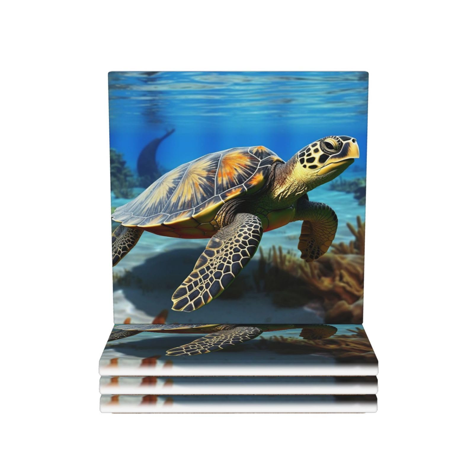 Drink Coasters 4Pcs Round CeramicCoaster with Holder Turtle Coasters for Drinks Coffee Cup Mat Heat Resistant Coaster for Tabletop Protection Desk Accessories Office Home Decor