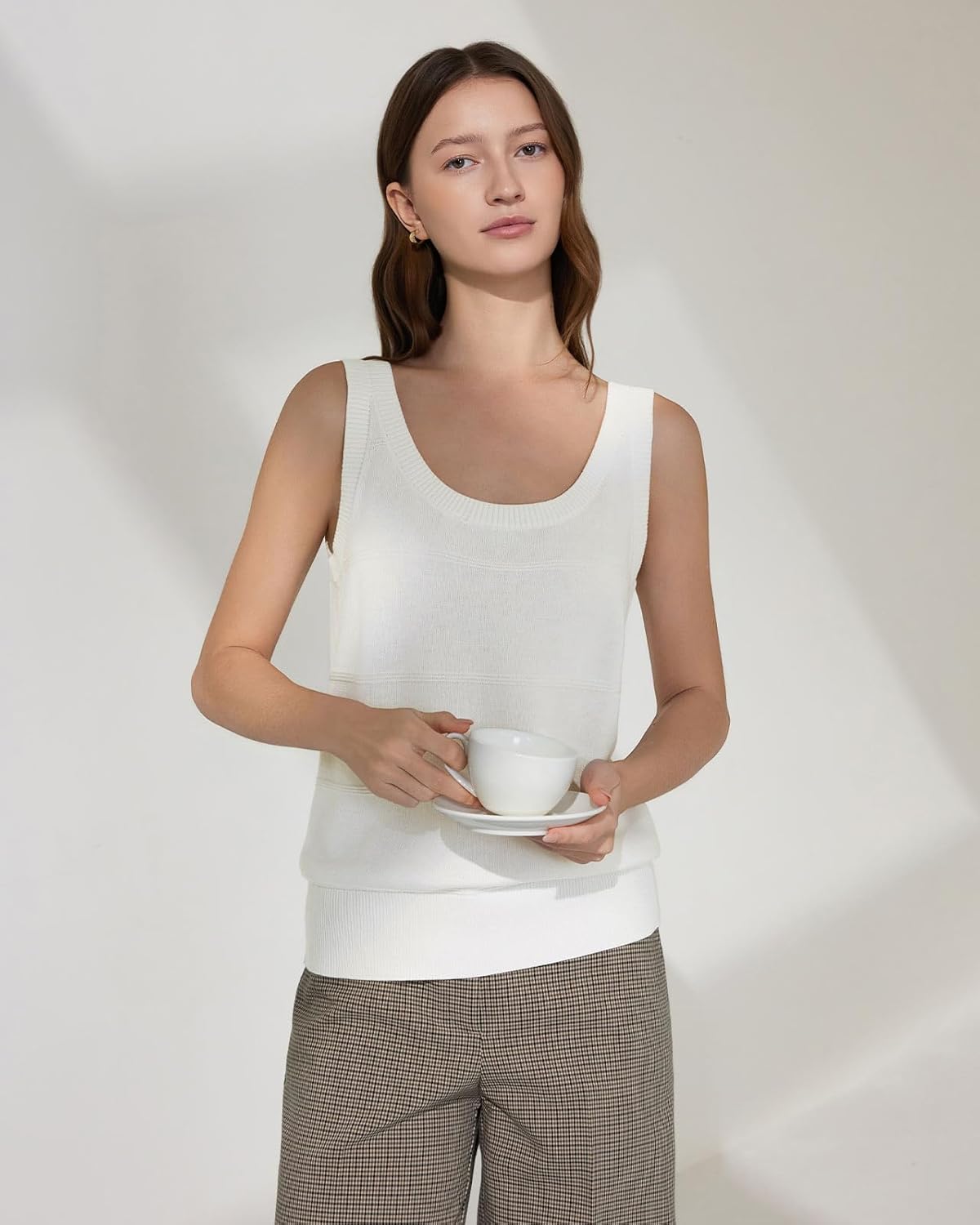 SUUKSESS Women Silk Cashmere Blend Scoop Neck Knit Summer Sweater Lightweight Tank Tops - Image 2