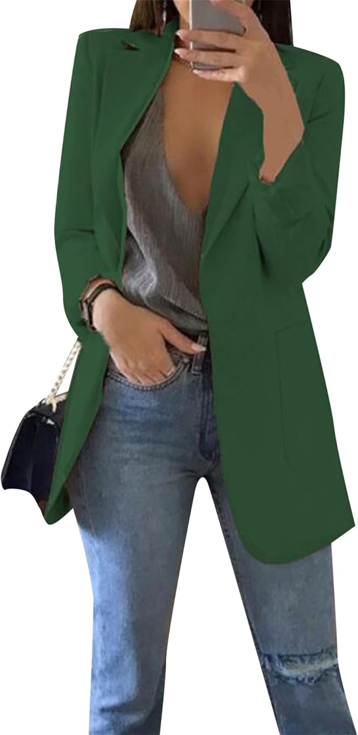 GORIFE Women Long Sleeve Lapel Blazers Jacket Loose Work Office Blazers Coat with Pockets