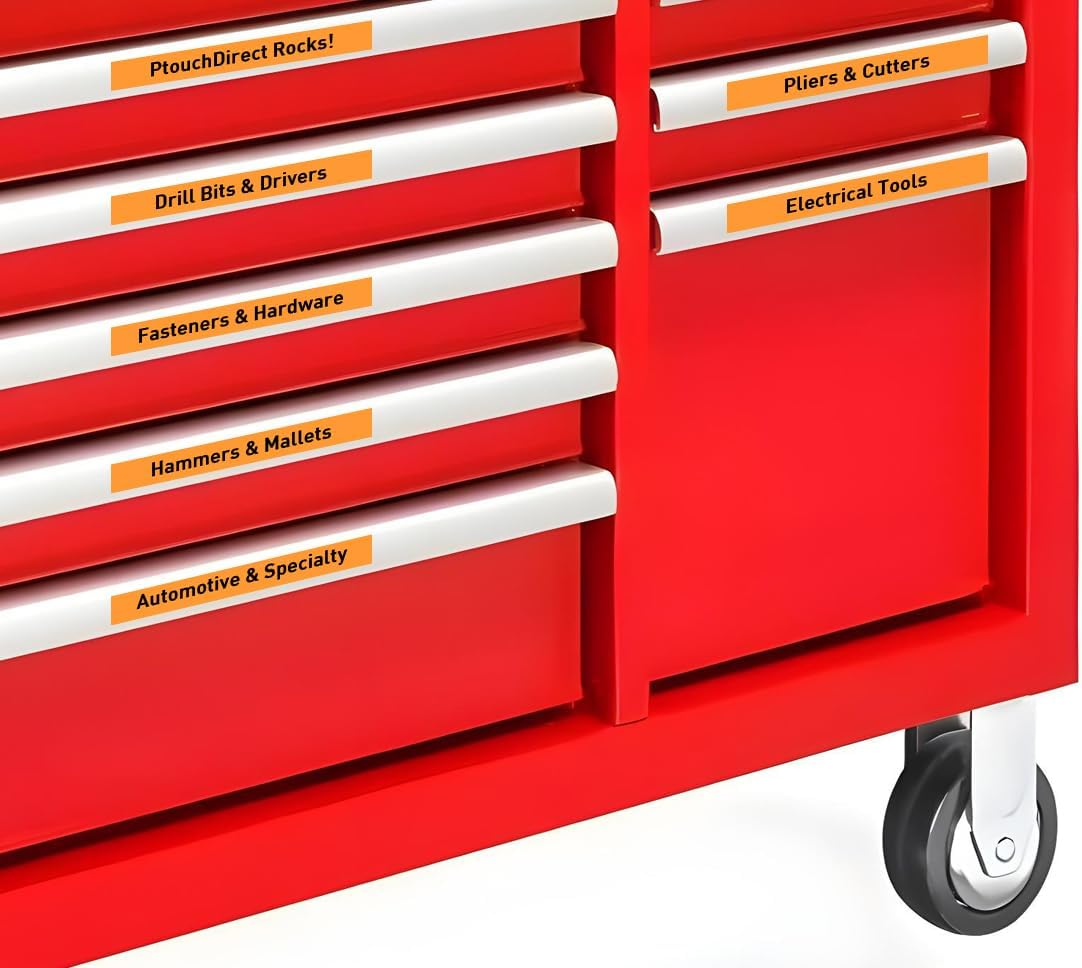 6/Pack LM Tapes - LMe-B31 Premium 1/2" Black Print on Bright Orange Label Compatible with Ptouch TZe-B31 Tape TZB31 and Includes a Nice Tape Color/Size Guide. Replaces 12mm 0.47 Laminated