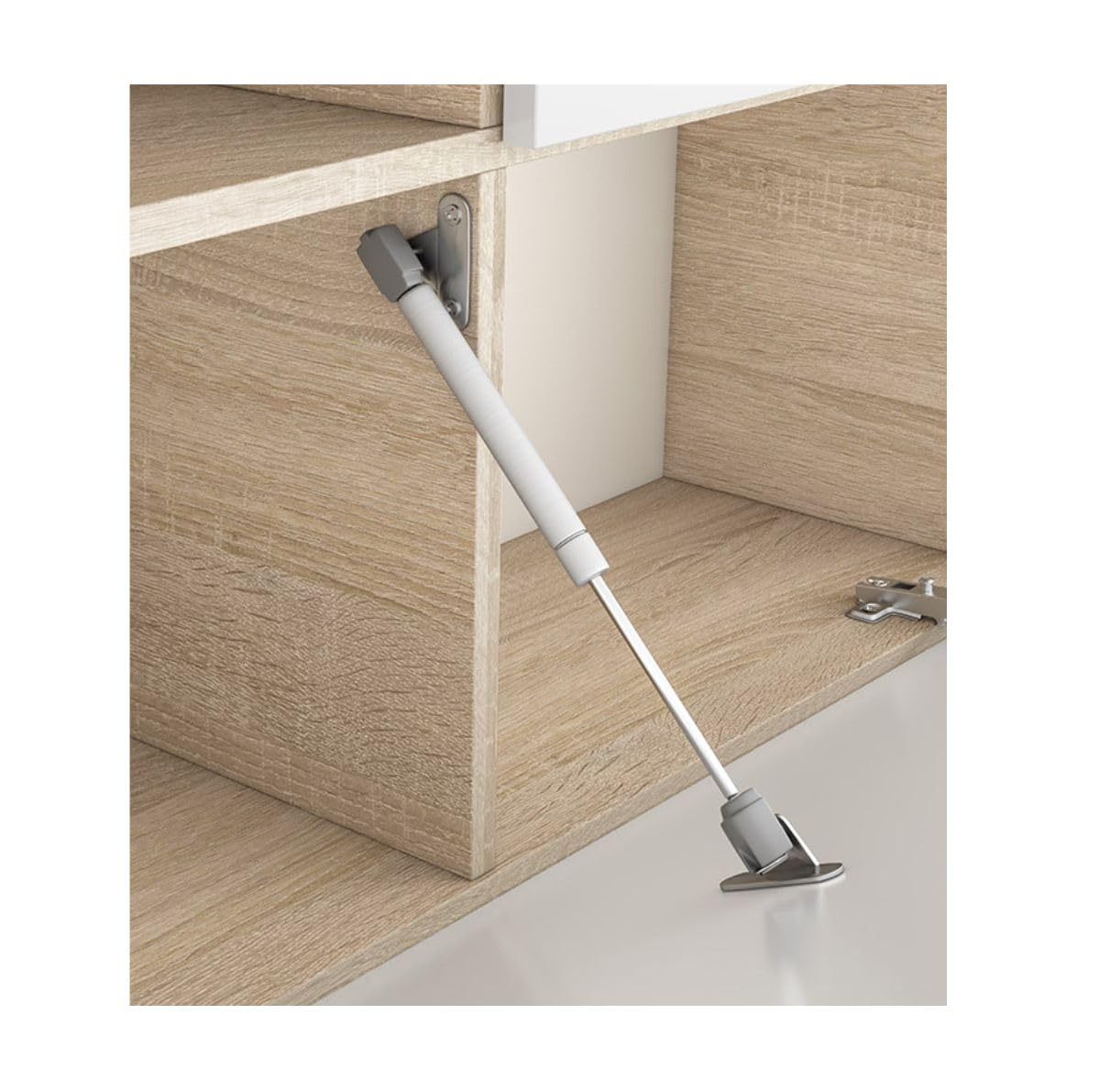 Habitdesign Salón Compacto 260, Mueble televisión, Modelo Essential, Acabado Roble Canadian y Blanco Brillo, Medidas: 185 cm (Alto) x 260 cm (Ancho) x 42 cm (Fondo)