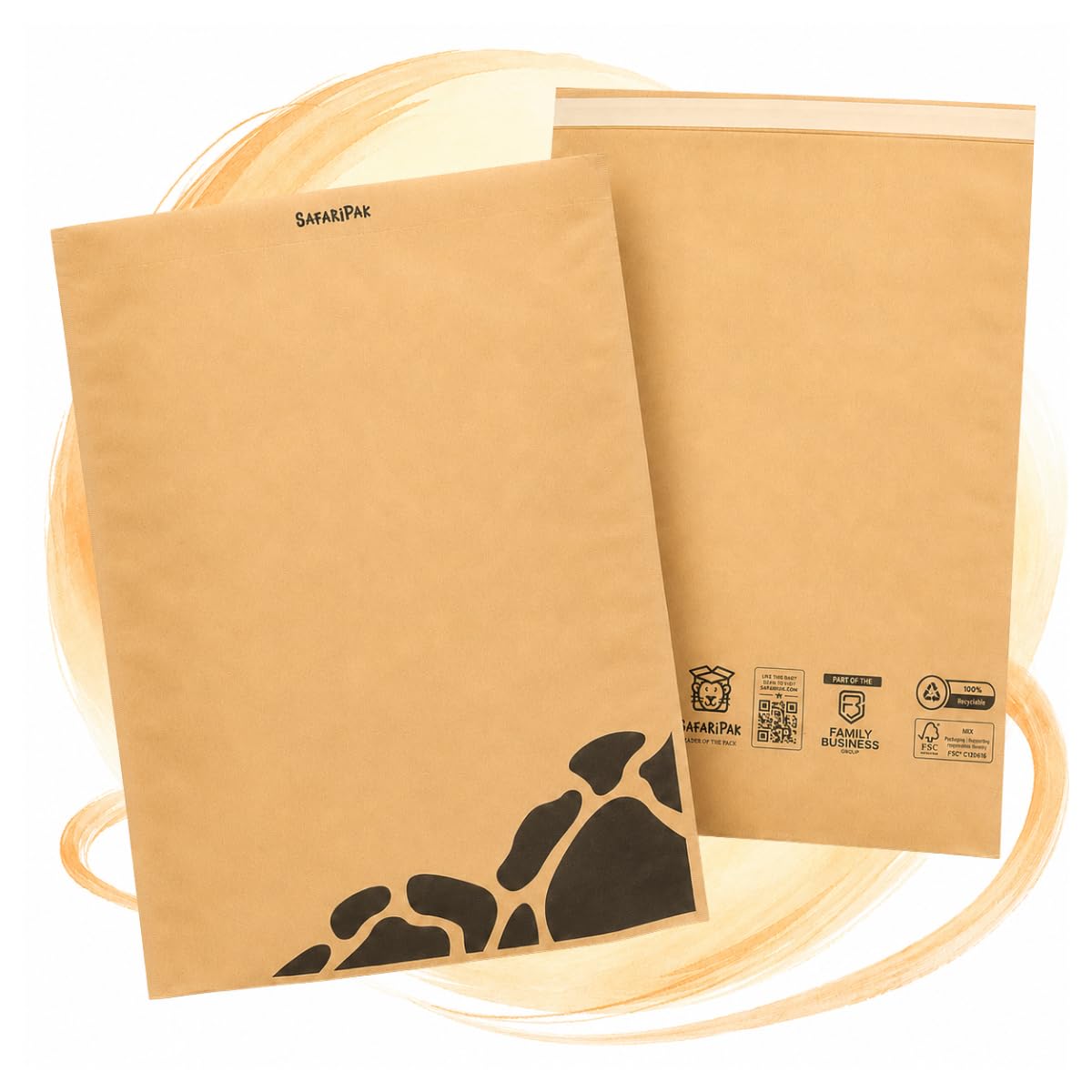 SAFARIPAK - 250 Pack FSC Certified Eco Friendly 16" x 12" Kraft Paper Mailing Bags - 100% Recyclable 110gsm Brown Postal Envelopes, Plastic Free Planet Positive Ecommerce Packaging