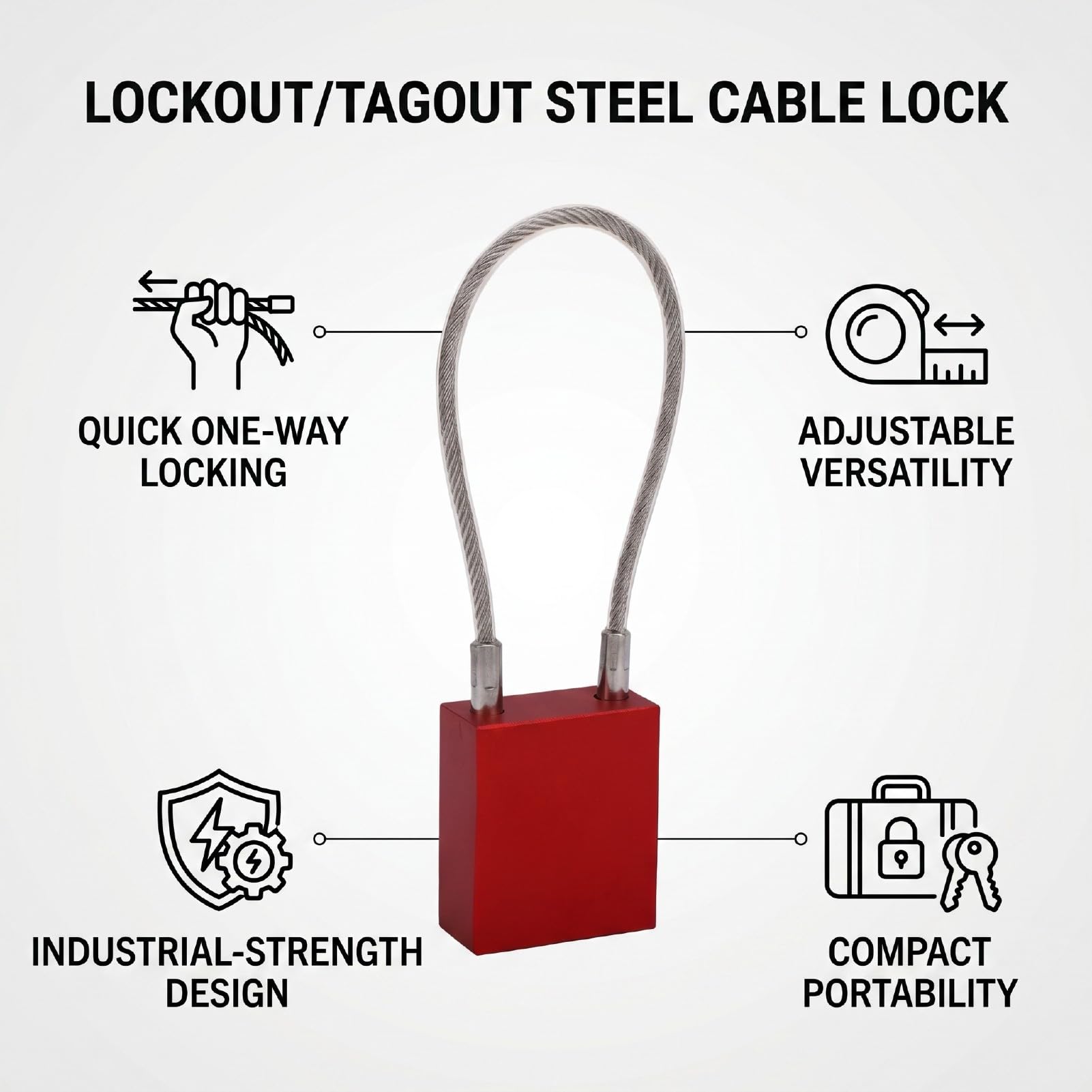 Hyuduo Zestaw Kłódek Kablowych Lockout Tagout z Regulowanym Kablem