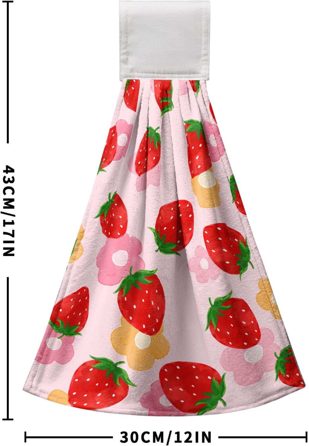 Strawberry Hand Tie Towel Pink Red Fruit Hanging Kitchen Towel with Loop Summer Strawberry Haning Dish Towels Soft Absorbent for Kitchen Bathroom Aceesories Decor Set of 2 - Image 6