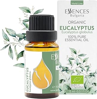 Essences Bulgaria Organic Eucalyptus Essential Oil 0.51 Fl Oz 15ml Eucalyptus globulus 100% Pure Natural Undiluted Therapeutic Grade for Aromatherapy Diffuser Humidifier Air Purifier Sauna Steam Room