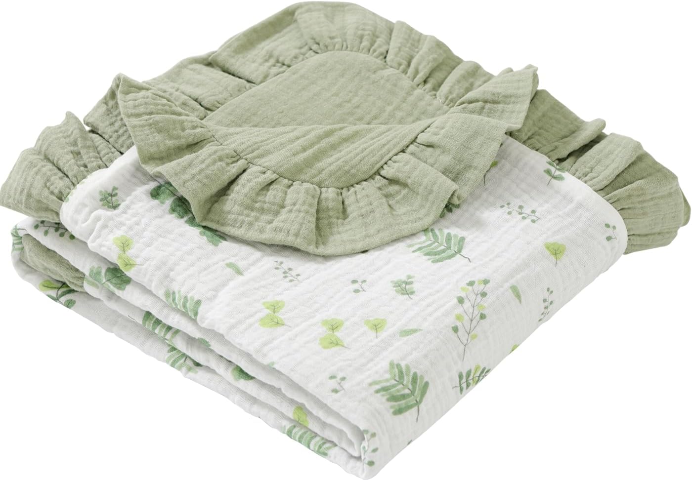 PEIPEIWU Flounce Muslin Baby Blanket - Soft Reversible Cotton Quilt for Toddlers, Nursery Crib Blanket Boys Girls 36x40 Green