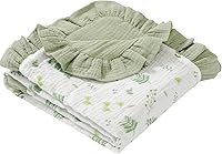 PEIPEIWU Flounce Muslin Baby Blanket - Soft Reversible Cotton Quilt for Toddlers, Nursery Crib Blanket Boys Girls 36x40 Green