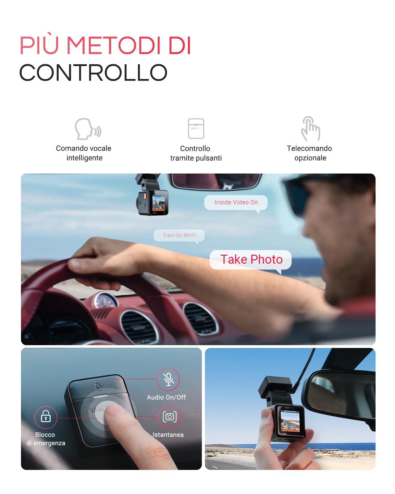 VANTRUE 4K HDR Dash Cam Auto E1 Pro 2160P Mini Dashcam, 5GHz WiFi GPS, STARVIS 2, CPL, Comandi Vocali e APP, Parcheggio 24/7 Telecamera auto, Visione Notturna 2.0, LTE Remoto Opzionale, 1.54”, Max 1TB