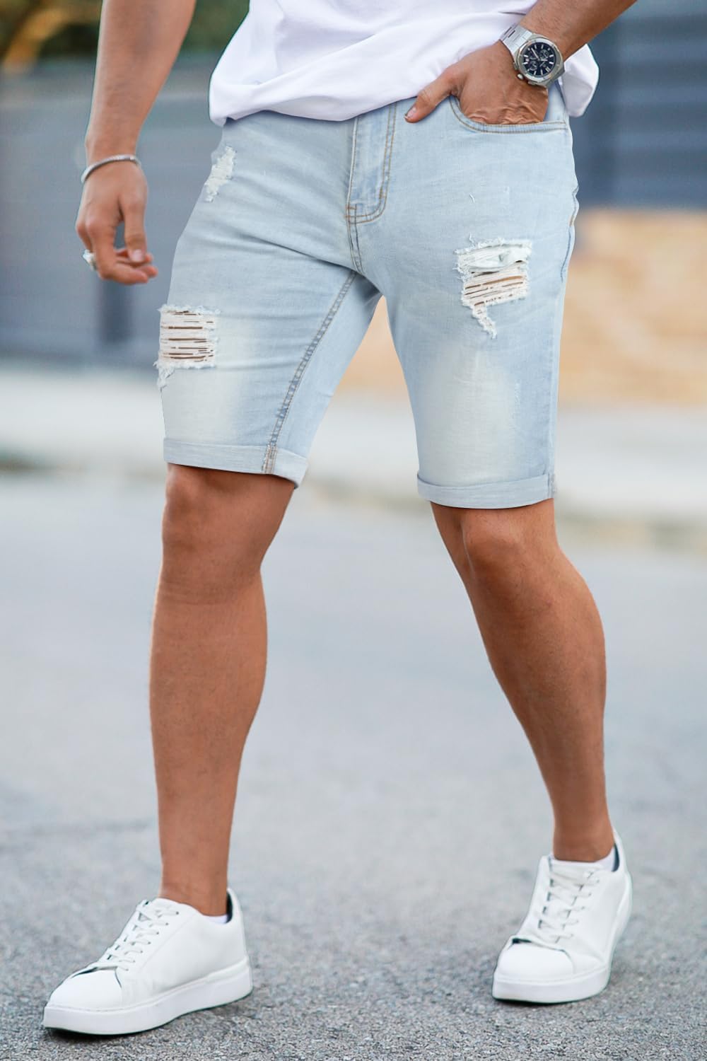 GINGTTO Mens Jean Shorts Slim Fit Stretch Denim Shorts Men - Image 2