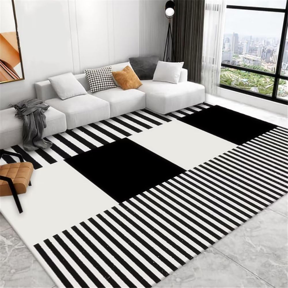 Tapis de salon gris à rayures 160x230cm lavable en machine pour chambre d'enfant