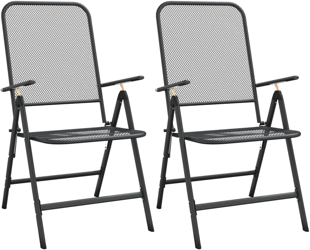 Folding Patio Chairs 2 pcs,Camping Chair,Lawn Chairs,Club Chairs,Bistro Chairs,Lounge Chairs,Adjustable in 7 Different Positions,for Garden,Backyard,Porch,Poolside,Expanded Metal Mesh Anthracite