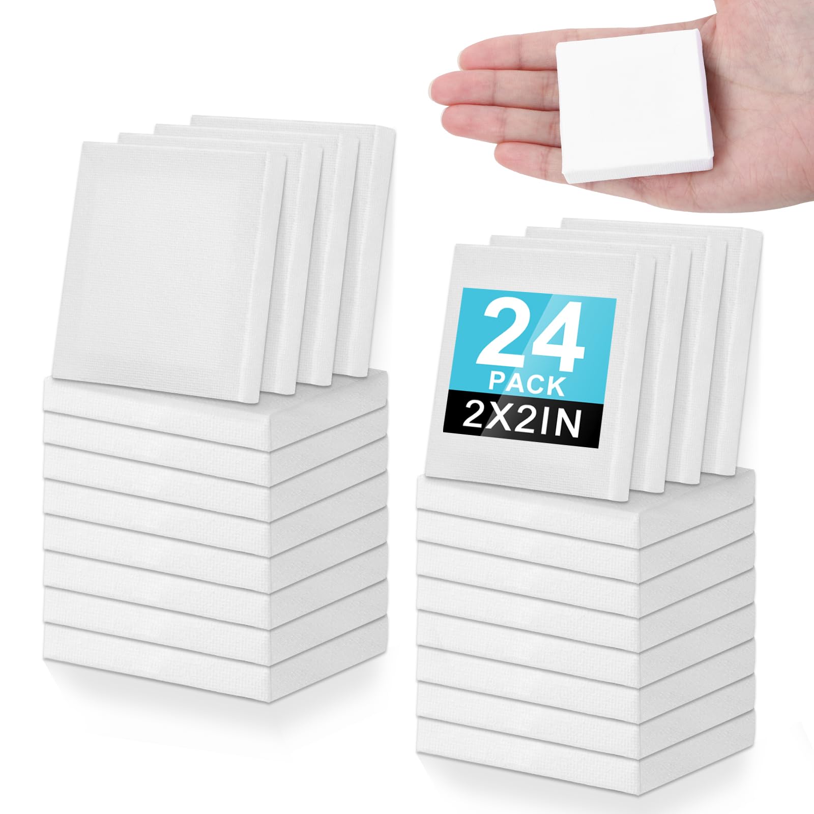ESRICH Mini-Leinwand, 24 Stück, 5,1 x 5,1 cm, 1,27 cm Profil, grundierte Leinwände zum Malen, Baumwolle, kleine, professionelle gespannte Leinwand für Kinder und Kunstbedarf.