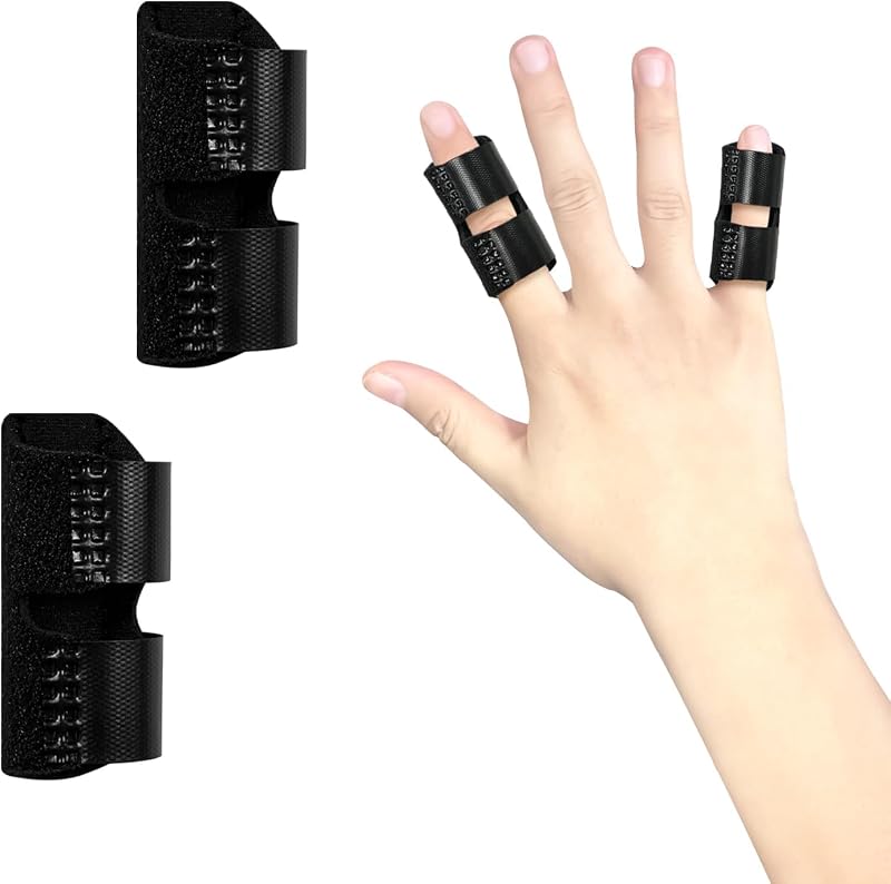 2 PCS Small Finger Splint, Adjustable Trigger Finger Splint, Straightener for Broken Strained Arthritis for Pinky, Index Splints for Teenagers and Women (Black)