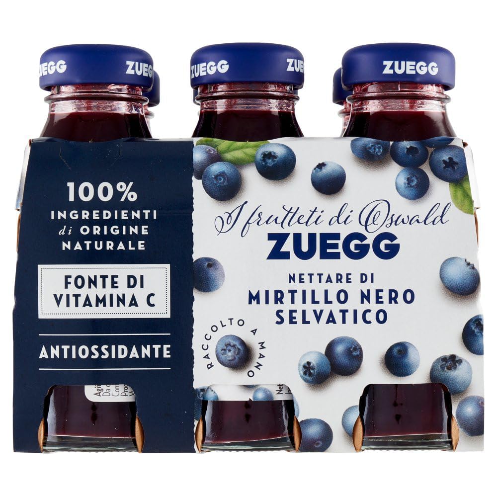 Zuegg Lot de 48 paquets de test Frutti Rossi + Mirtillo, jus de fruits rouges + jus de myrtille, boisson rafraîchissante sans alcool, bouteille en verre jetable de 125 ml + porte-clés Beni Culinari