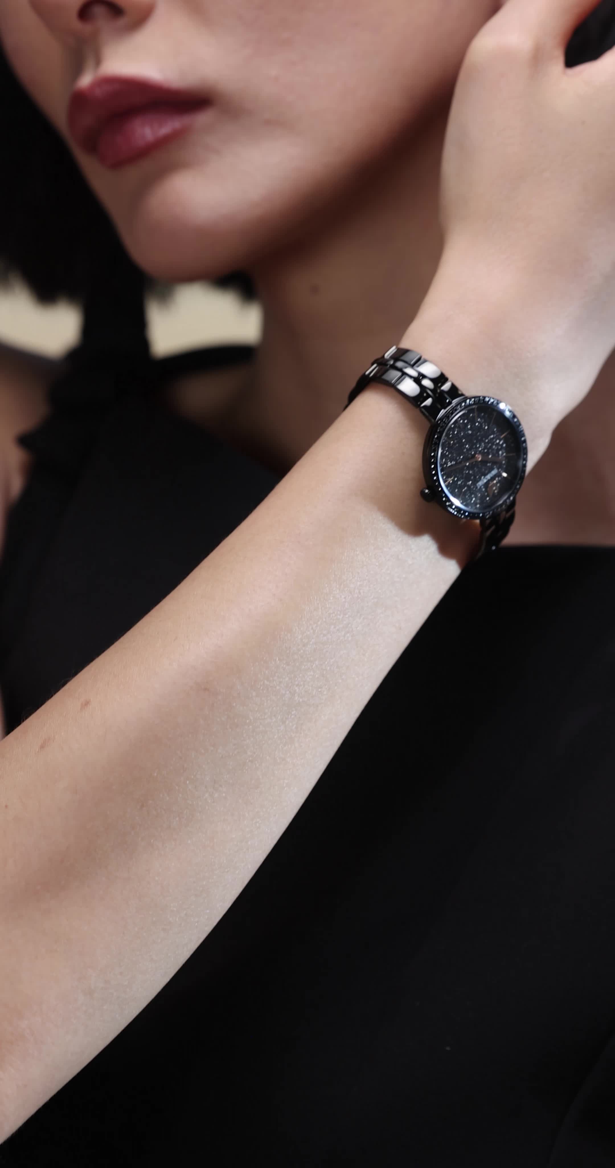 Swarovski Cosmopolitan watch, Metal bracelet, Black, Black PVD