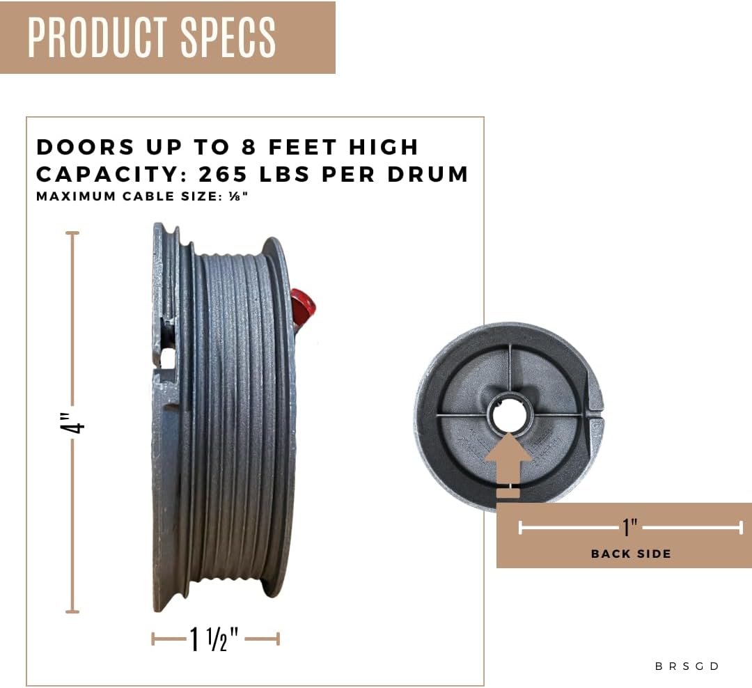 Garage Door Cable Drums Set 400-8 LH for Roll Up Doors, Steel Replacement