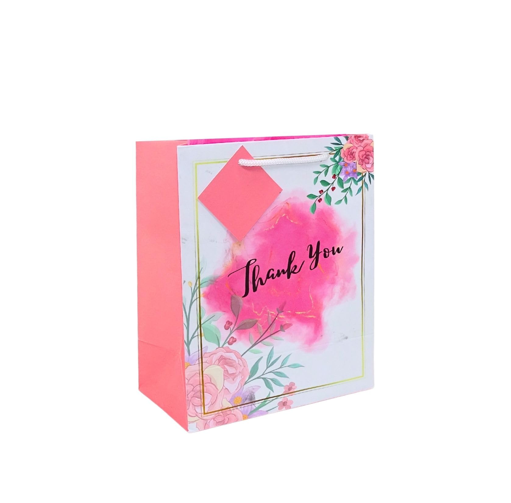 Gitanjali Paper Curves Premium Gift Bags - 5 pcs Pink Paper Bags with Handles, Durable Small Return Gifts Paper Carry Bag- Party Favor Goodie Bag for Birthday, Wedding, Festivals, Treats (Pink, Pack of 5)