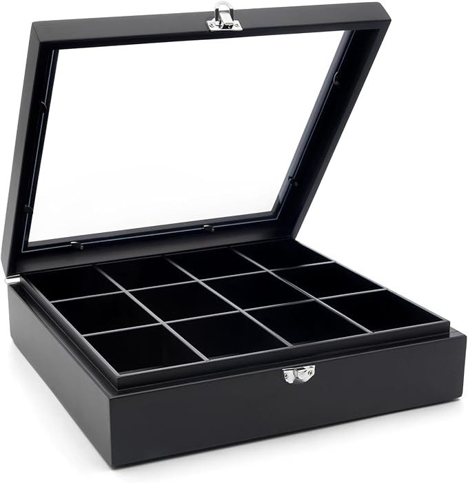 Teebeutelbox 12 Fächer mit Fenster schwarz