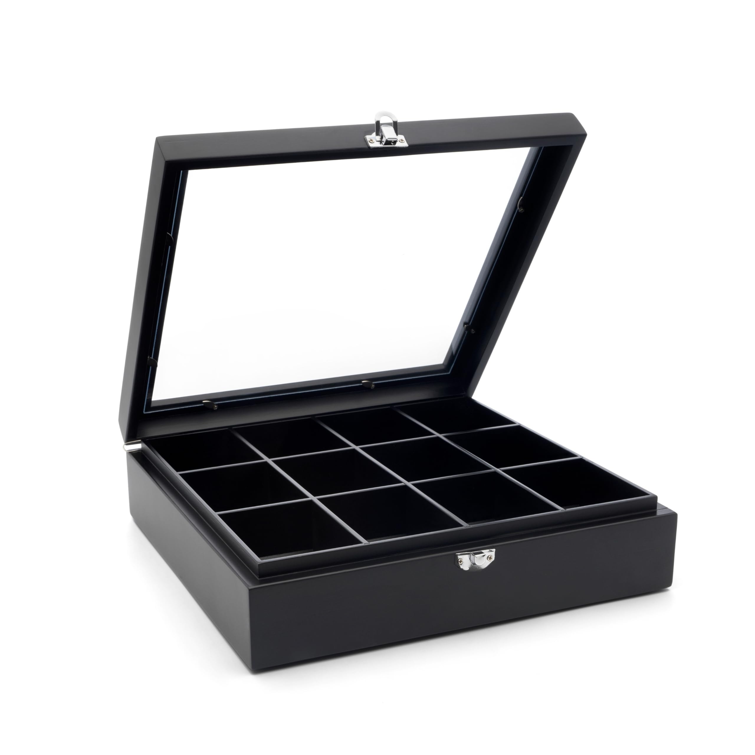 Tea Bag Box 12 Compartments with Window Black