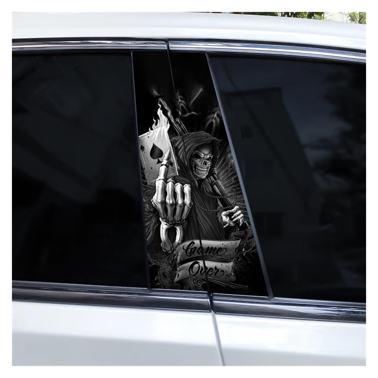Car Side Decals 2pcs Gothic Couple Skull Grim Reaper Car Doorpost Sticker DIY B-Pillar Waterproof Vinyl Center Column Decal(Style O)
