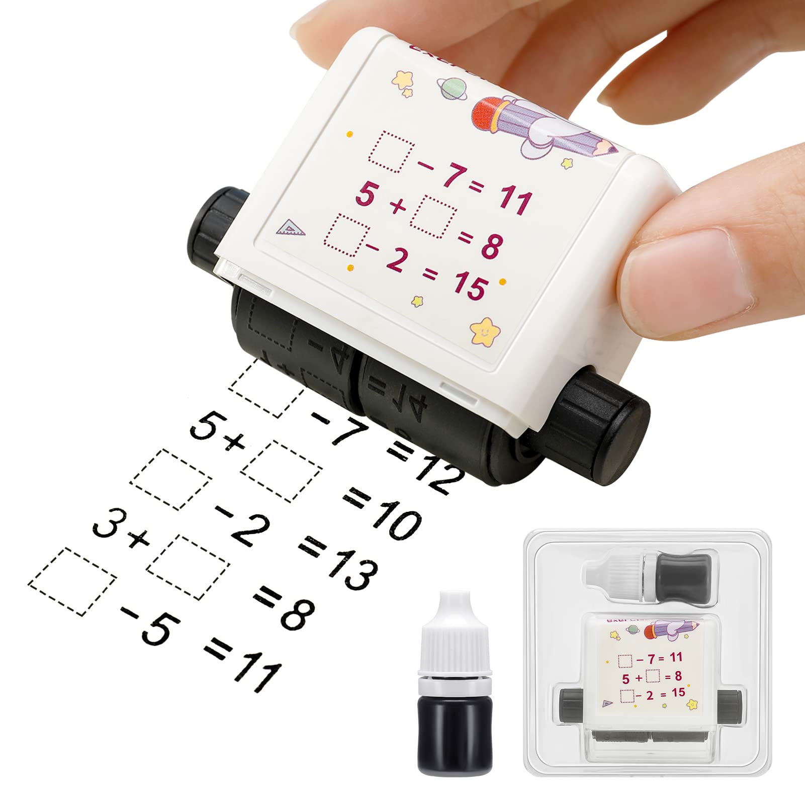 Heyu-Lotus Roller Digital Teaching Stamp 1-20/100 Maths Roll Stamp, Math Stamp Roller Reusable Calculation Stamp for Addition Subtraction Primary School Math