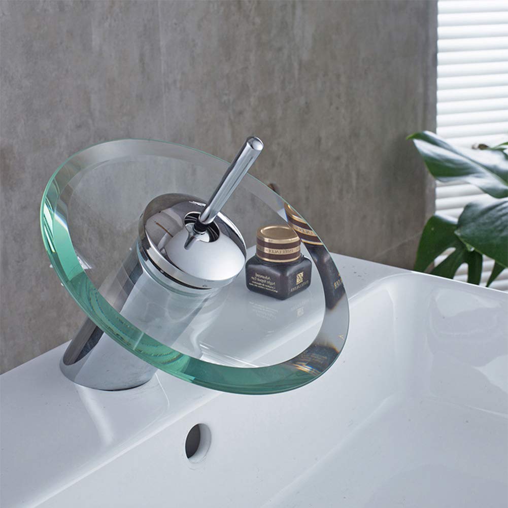 Wasserfall Wasserhahn Bad - Waschtischarmatur, Modern Messing Verchromter Einloch Mischbatterie, Kaltes Und Heißes Wasser Vorhanden, Geeignet Für Badezimmer Und Waschbecken, Einhand-Waschtischbatterie