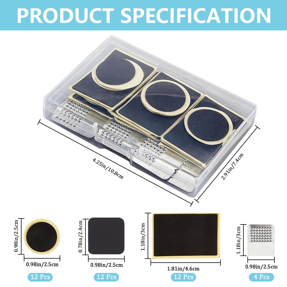 GORGECRAFT 40Pcs Bicycle Tire Repair Kit Includes 36Pcs Glueless Bike Tube Patches and 4Pcs Metal Rasps Round Square Rectangle Self Adhesive Bicycle Tire Patches for Road Mountain Bikes Motorcycle