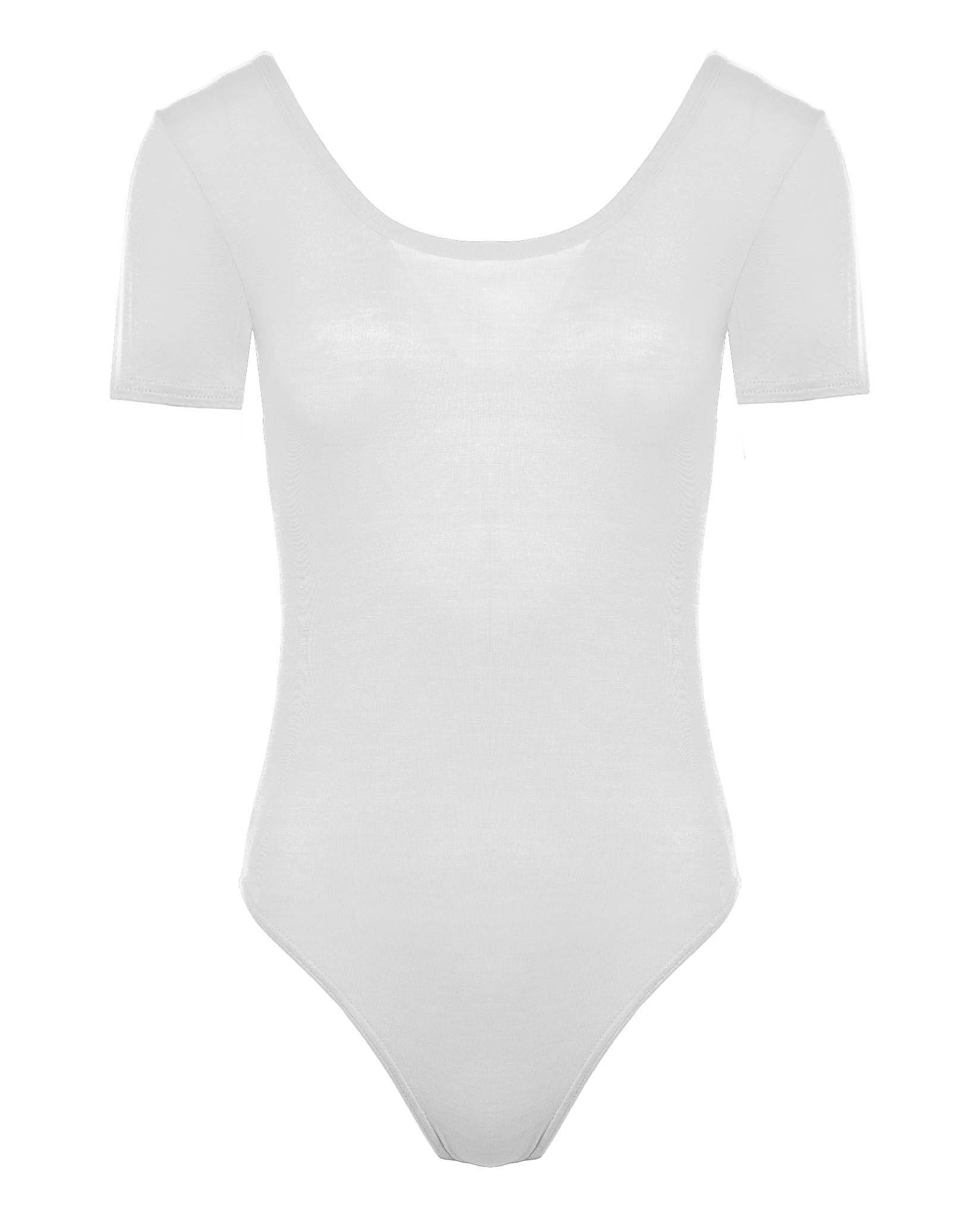 Body2Body BNWT Half Sleeve Ladies Plain Viscose Bodysuit Scoop Neck Leotard Top 8-16 (White, 12/14)