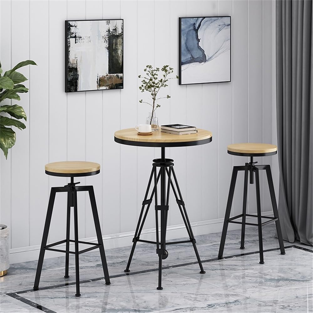 Table de Bar Table de Bar Ronde à Pieds Hauts en Fer Loisirs, Table réglable Hauteur avec comptoir Bois